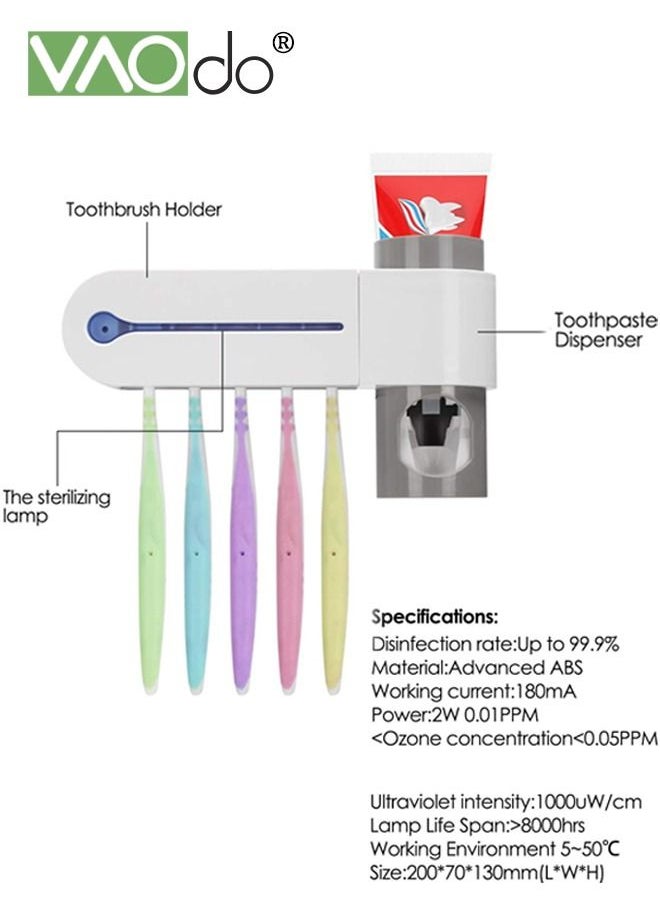 VAOdo UV Toothbrush Sanitizer Holder Sterilizer for All Toothbrushes Wall Mount Sticker Plus Toothpaste Dispenser Wireless for Family Bathroom Kids  - Image 5