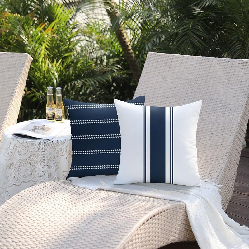 DFXSZ Outdoor Pillow Covers 20x20 Inch Set of 4 Navy Blue Waterproof Modern Geometry Throw Pillows Outdoor Summer Waterproof Decor for Patio Funiture Garden Polyester Cushion Covers 013N20 - Image 3