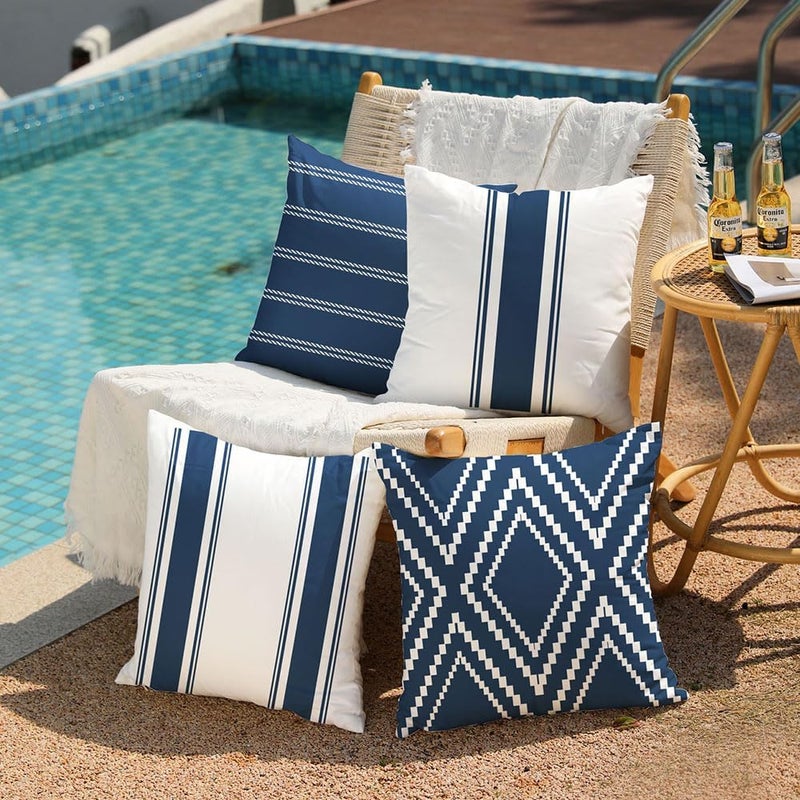 DFXSZ Outdoor Pillow Covers 20x20 Inch Set of 4 Navy Blue Waterproof Modern Geometry Throw Pillows Outdoor Summer Waterproof Decor for Patio Funiture Garden Polyester Cushion Covers 013N20 - Image 4