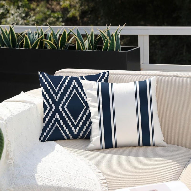 DFXSZ Outdoor Pillow Covers 20x20 Inch Set of 4 Navy Blue Waterproof Modern Geometry Throw Pillows Outdoor Summer Waterproof Decor for Patio Funiture Garden Polyester Cushion Covers 013N20 - Image 2