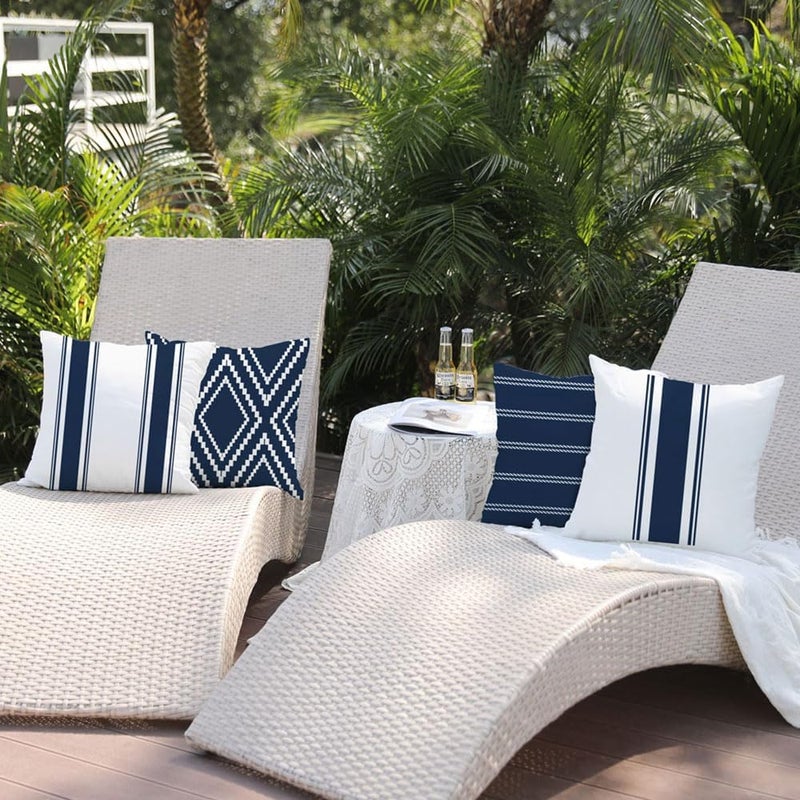 DFXSZ Outdoor Pillow Covers 20x20 Inch Set of 4 Navy Blue Waterproof Modern Geometry Throw Pillows Outdoor Summer Waterproof Decor for Patio Funiture Garden Polyester Cushion Covers 013N20 - Image 5