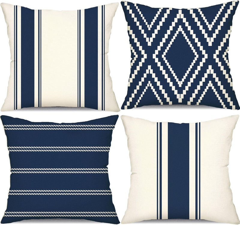 DFXSZ Outdoor Pillow Covers 20x20 Inch Set of 4 Navy Blue Waterproof Modern Geometry Throw Pillows Outdoor Summer Waterproof Decor for Patio Funiture Garden Polyester Cushion Covers 013N20 - Image 1