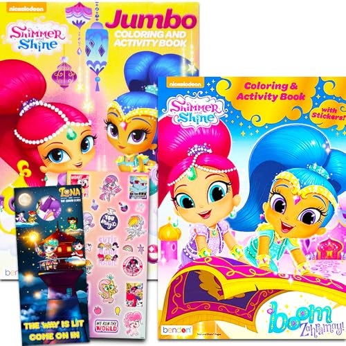 Bendon Publishing Shimmer and Shine Coloring Book Bundle Set 2 Books Over 50 Stickers Crayons and Licensed Little Princess Stickers Shimmer and Shine Party Supplies - Image 1