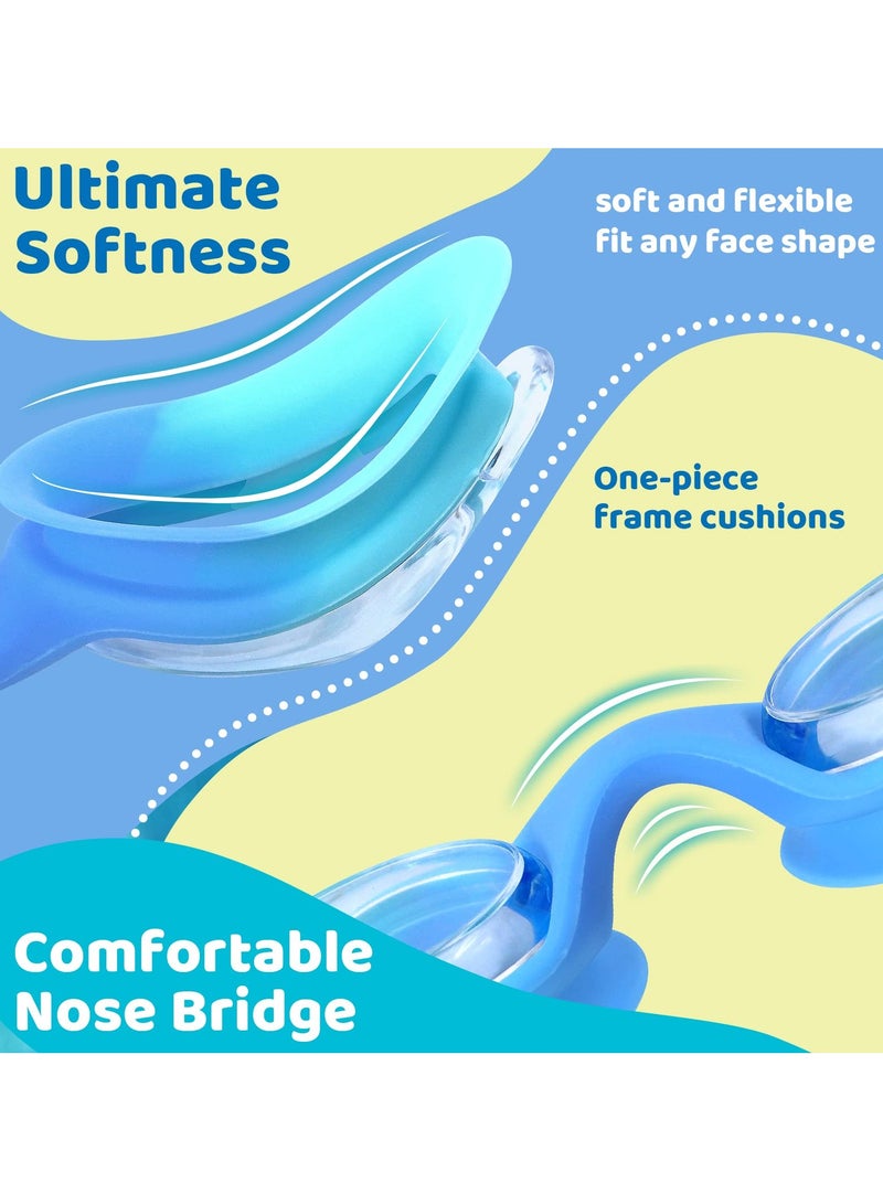 Kids Swim Goggles with Bungee Strap, Anti Fog and Leakproof Design, Quick Adjust for Clear Vision, UV Protection Lenses for Ages 3,15, Set of 2