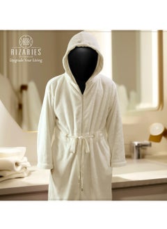 RIZARIES RIZARIES Luxury Bathrobe - Soft Fleece Zipper Robe - Water Absorbing - Off White- Unisex  - Image 2