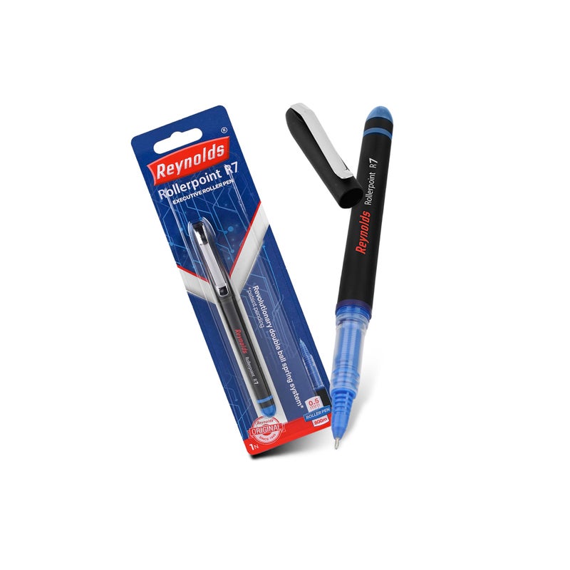 Reynolds R7 RollerBall Pen SET - 1 PEN BLUE | Roller PEN WITH COMFORTABLE GRIP | BLUE ROLLER BALL PENS FOR WRITING | PEN FOR PROFESSIONALS | 0.7 mm TIP SIZE - Image 5