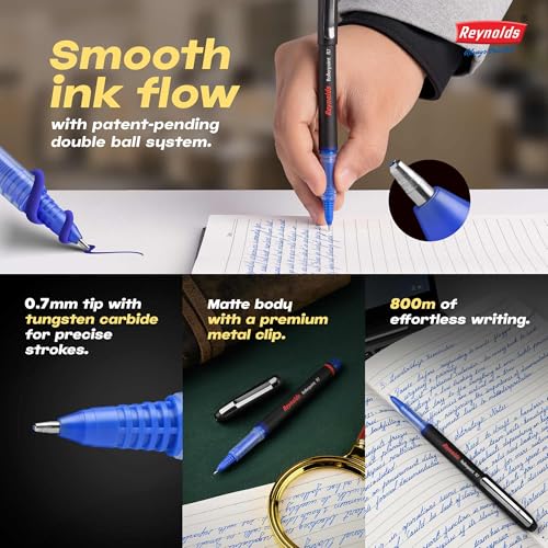 Reynolds R7 RollerBall Pen SET - 1 PEN BLUE | Roller PEN WITH COMFORTABLE GRIP | BLUE ROLLER BALL PENS FOR WRITING | PEN FOR PROFESSIONALS | 0.7 mm TIP SIZE - Image 4