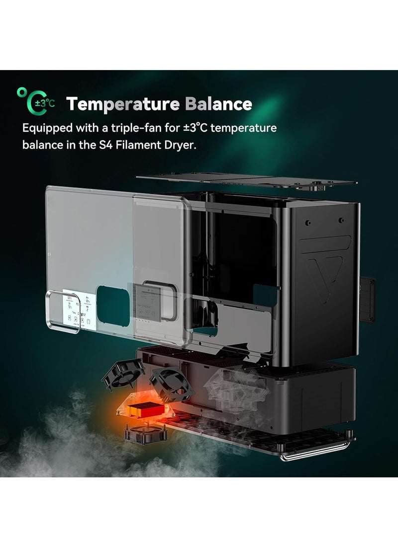 Filament Dryer S4, Large Capacity 3D Printer Filament Dryer Box with Triple Fan, 4-Spool Drying, Faster Heating, Auto Humidity Control, PLA PETG ABS TPU Nylon PA Filament Storage Box, Black - Image 4