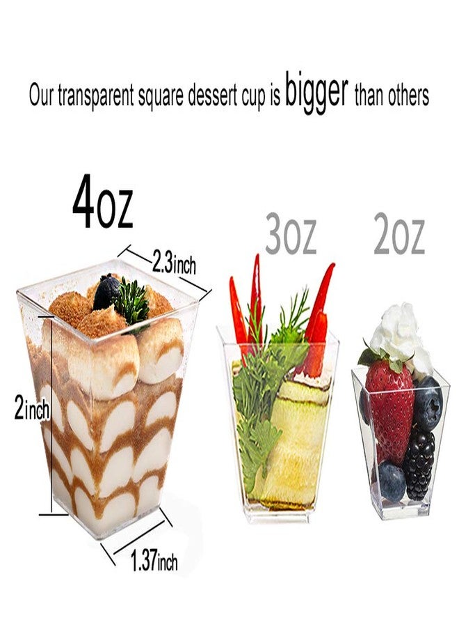 supernal 100pcs Square Plastic Dessert Cups (4oz) with 100pcs Mini Gold Spoons, Plastic Parfait Appetizer Cup, Medium Clear Dessert Cups Perfect for Cakes, Ice Cream, Desserts Appetizers - Image 4