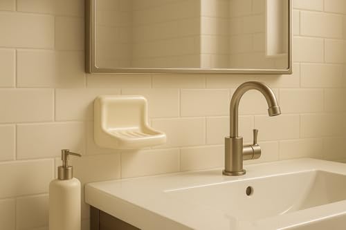 Tenedos Bone Almond Ceramic Soap Dish Holder for Bathroom Wall, Glazed Finish, Easy Tile Adhesion Install, Not for Flat Surface, Durable & Elegant - Image 2