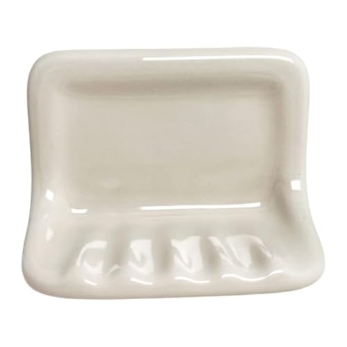 Tenedos Bone Almond Ceramic Soap Dish Holder for Bathroom Wall, Glazed Finish, Easy Tile Adhesion Install, Not for Flat Surface, Durable & Elegant - Image 1
