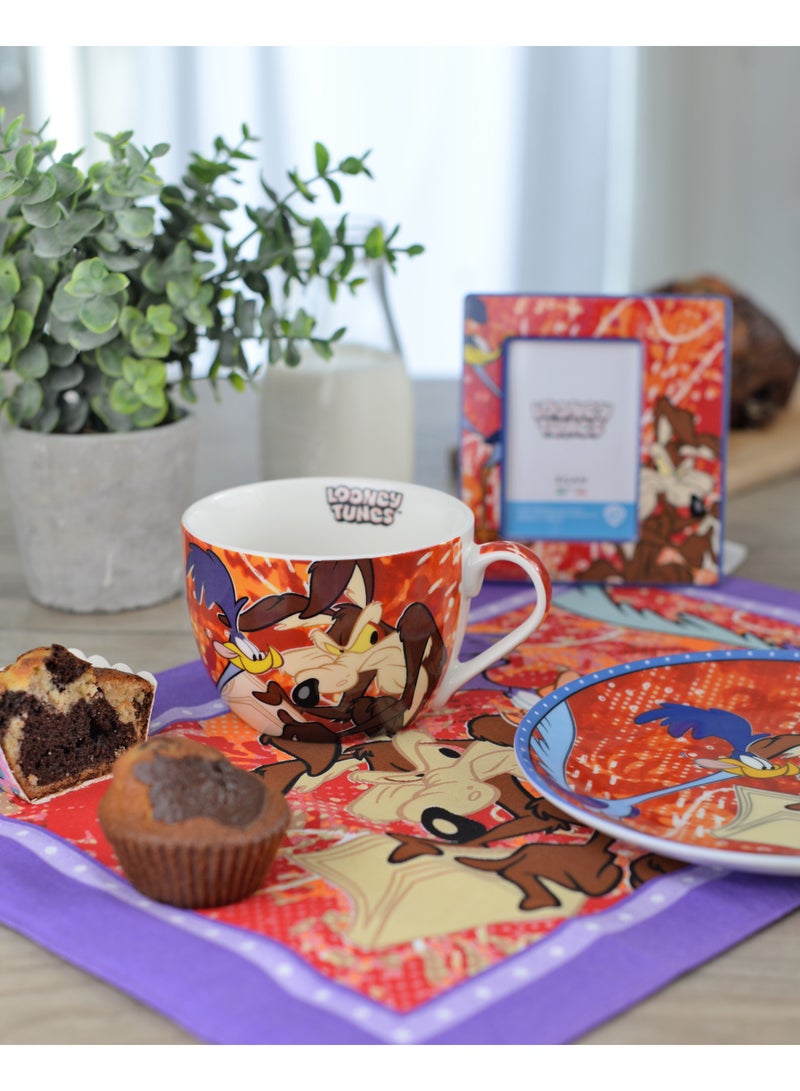 EGAN طقم إفطار لوني تونز – كوب وموضع قطن – طقم إفطار للأطفال مكون من قطعتين يتميز بشخصيات لوني تونز – أدوات المائدة (سيلفستر وتويتي) - Image 3
