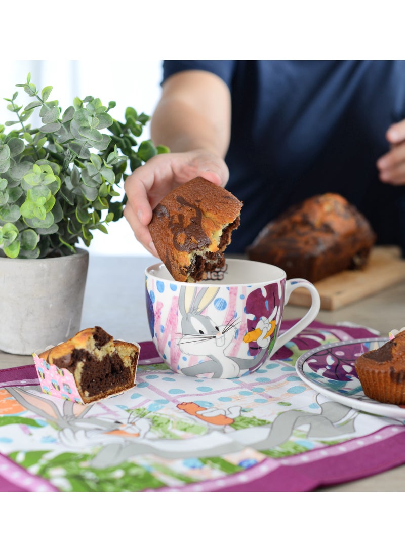 EGAN طقم إفطار لوني تونز – كوب وموضع قطن – طقم إفطار للأطفال مكون من قطعتين يتميز بشخصيات لوني تونز – أدوات المائدة (سيلفستر وتويتي) - Image 5