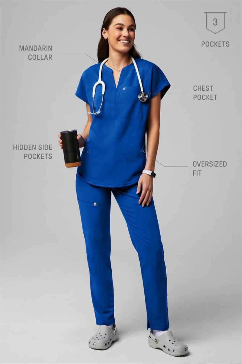 Fabletics Women's Evolve 3-Pocket Scrub Top with an Oversized Fit - MotionTech, 4-Way Stretch, Wrinkle-Resist, Anti-Shrink, L, Royal Blue - Image 5