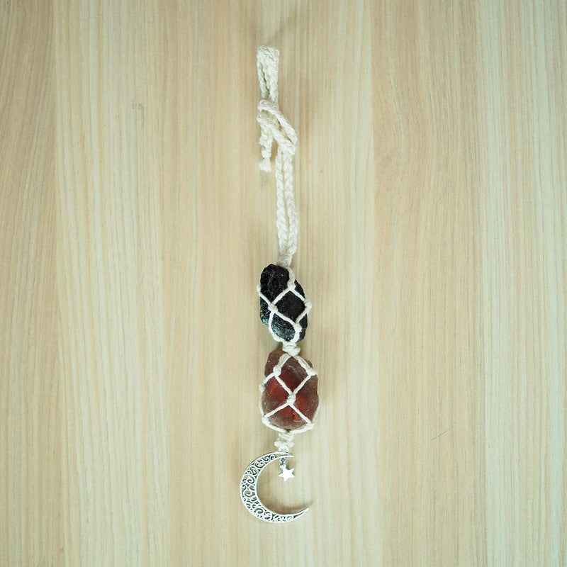 BOHO GARDEN Hanging Car Charm - Black Tourmaline & Carnelian - Dangling Moon, Healing Crystal Accessories, Rearview Mirror Decorations - Grounding, Confidence, Protection, Transformation, Joy, Energy - Image 5