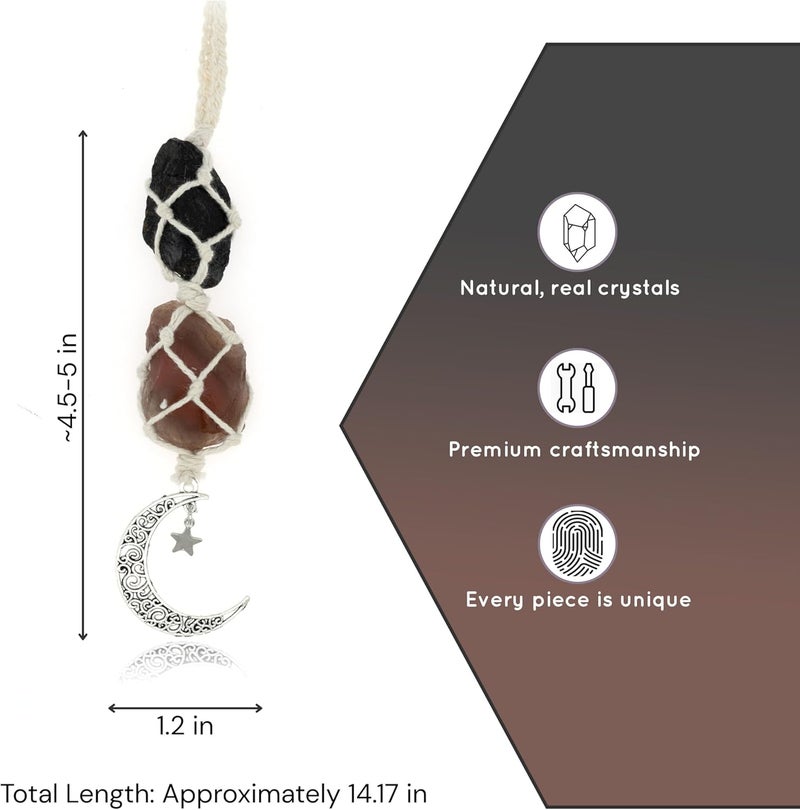 BOHO GARDEN Hanging Car Charm - Black Tourmaline & Carnelian - Dangling Moon, Healing Crystal Accessories, Rearview Mirror Decorations - Grounding, Confidence, Protection, Transformation, Joy, Energy - Image 3