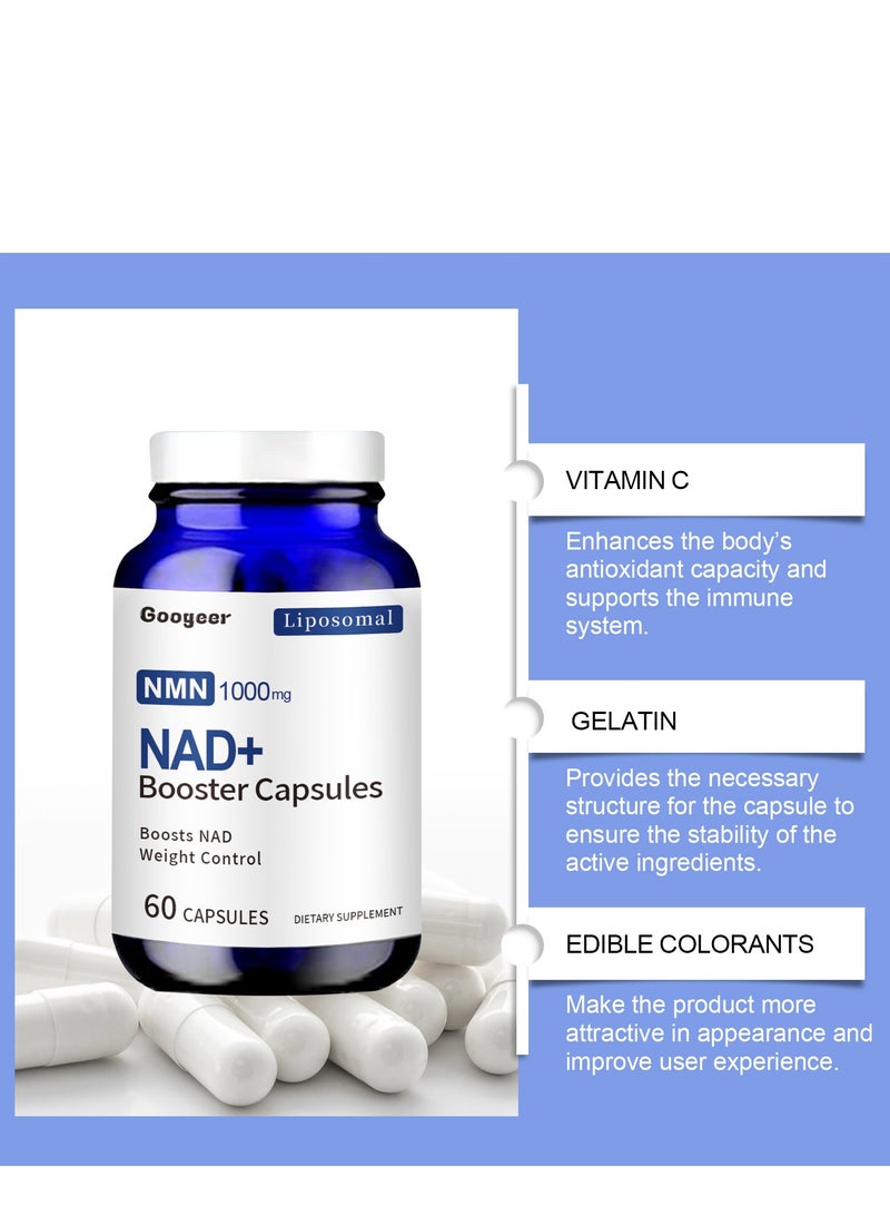 مكمل NAD 1000 مجم تعزيز 60 قطعة من مكمل NAD لعملية التمثيل الغذائي للطاقة الخلوية وإصلاحها - Image 5