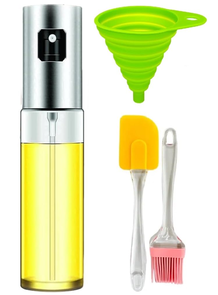 Jyot Creation 100ML Oil Sprayer Bottle for Cooking Baking Roasting Grilling FoodGrade Oil Mister Glass Spray Bottle for Kitchen with Silicone Oli Brush or Spatula With Silicone Funnel Pack Of 4 - Image 1