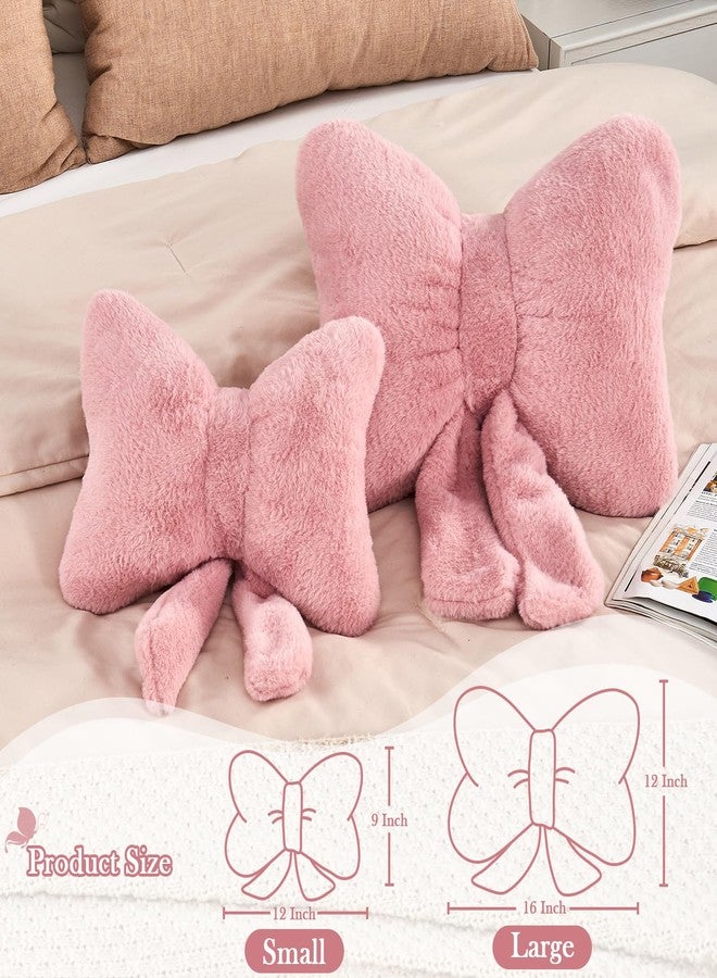 XVTRU Dusty Pink Bow Pillow, Soft Bow Decorative Pillows with Faux Rabbit Fur, Cute 12" Bow Throw Pillows, Aesthetic Home Decor Bow Shaped Plush Pillow for Bedroom Sofa Couch - Image 2