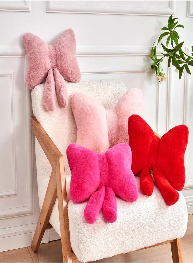 XVTRU Dusty Pink Bow Pillow, Soft Bow Decorative Pillows with Faux Rabbit Fur, Cute 12" Bow Throw Pillows, Aesthetic Home Decor Bow Shaped Plush Pillow for Bedroom Sofa Couch - Image 4