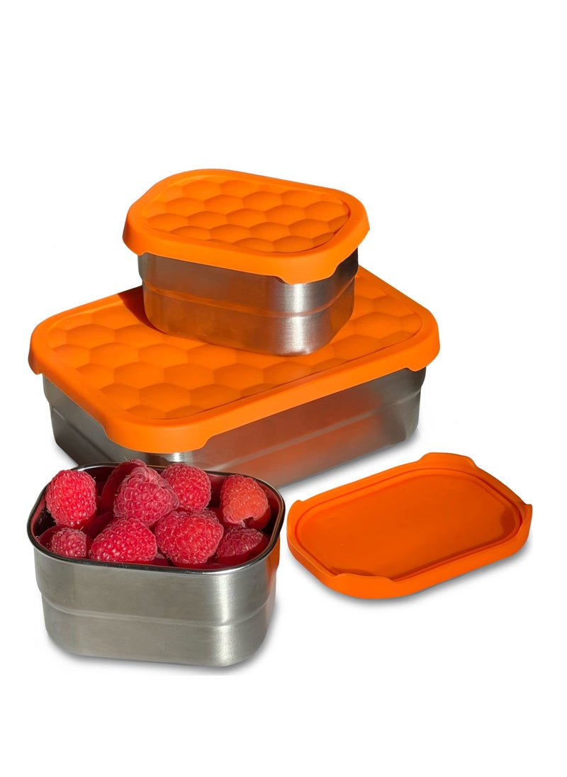 KASTWAVE Stainless Steel Food Containers with Lids Set of 3 (24.34 oz, 8 oz, 8 oz) - Metal Snack Container for Kids, Lunch Box with Silicone Lids Sandwich Containers-Premium Leakproof Bento Box Storage  - Image 1