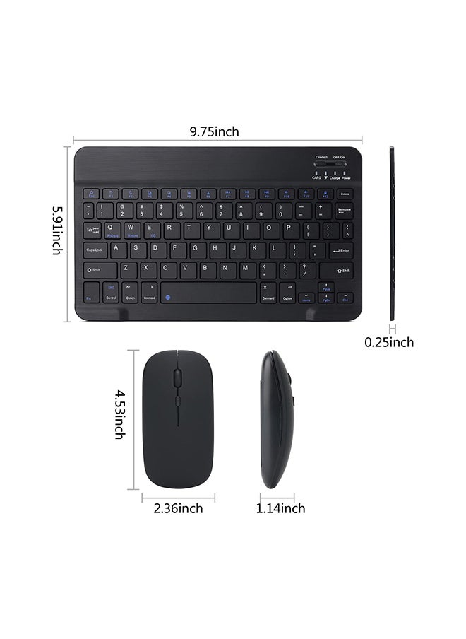 Ultra-Slim Bluetooth Keyboard & Mouse Combo Rechargeable Portable Wireless Keyboard Mouse Set for Android Tablet iPhone iPad Computer PC Laptop- Black