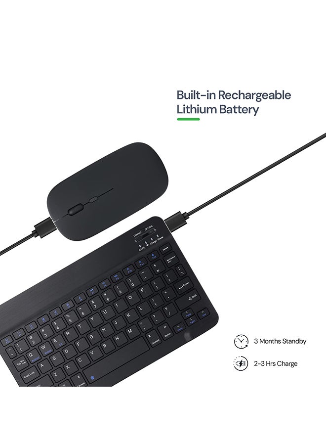 O Ozone Ultra-Slim Bluetooth Keyboard & Mouse Combo Rechargeable Portable Wireless Keyboard Mouse Set for Android Tablet iPhone iPad Computer PC Laptop- Black  - Image 4