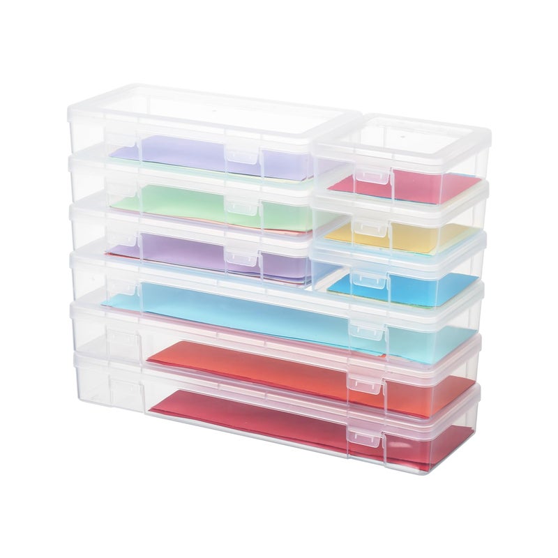 novelinks Stackable Plastic Clear Storage Box Containers with Latching Lid  Art Craft Supply Organizer Storage Containers for Pencil Box Crayon Beads 3 Small  3 Medium  3 Large Clear