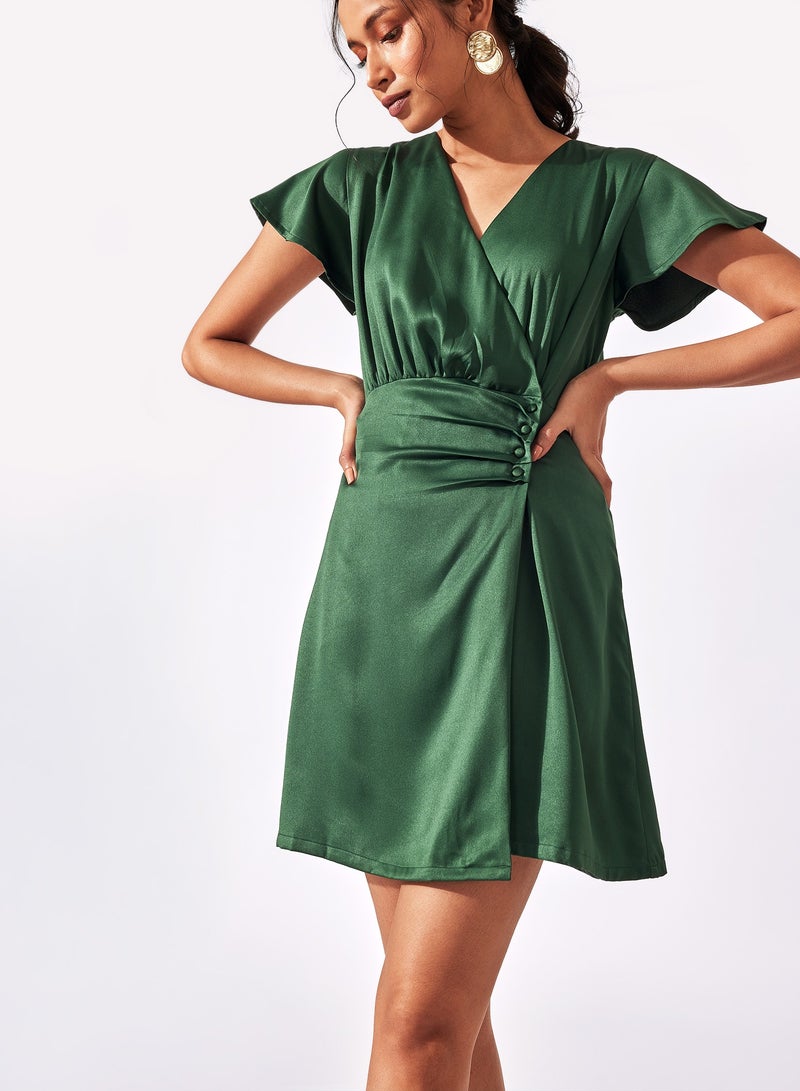 The Label Life Satin Pleat Mini Dress - Image 1
