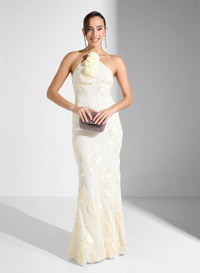Ginger Boutique Floral Appliqued Gown Dress