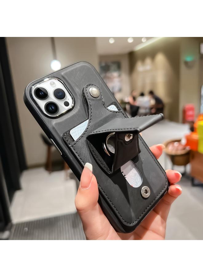 زبون جراب هاتف iPhone 13 Pro Max من الجلد مع حامل بطاقات دوار جانبي - Image 4