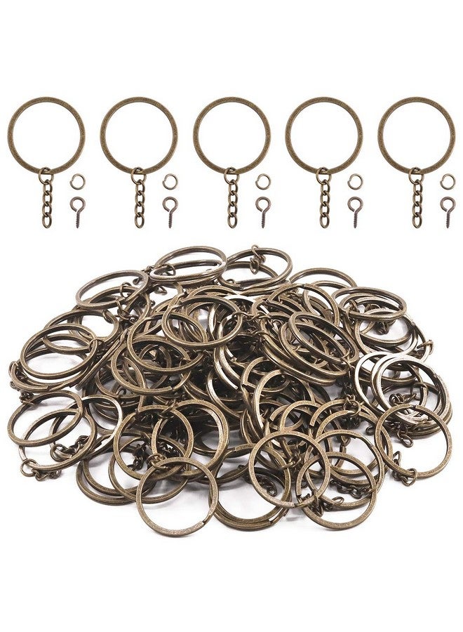 Keadic 300Pcs Flat Key Chain Rings with Chain and Screw Eye Pins Kit for Home Car Keychains, Lanyards, Gifts and Other Crafts Jewelry Making (Nickel Plated, Bronze, 35MM) - Image 1