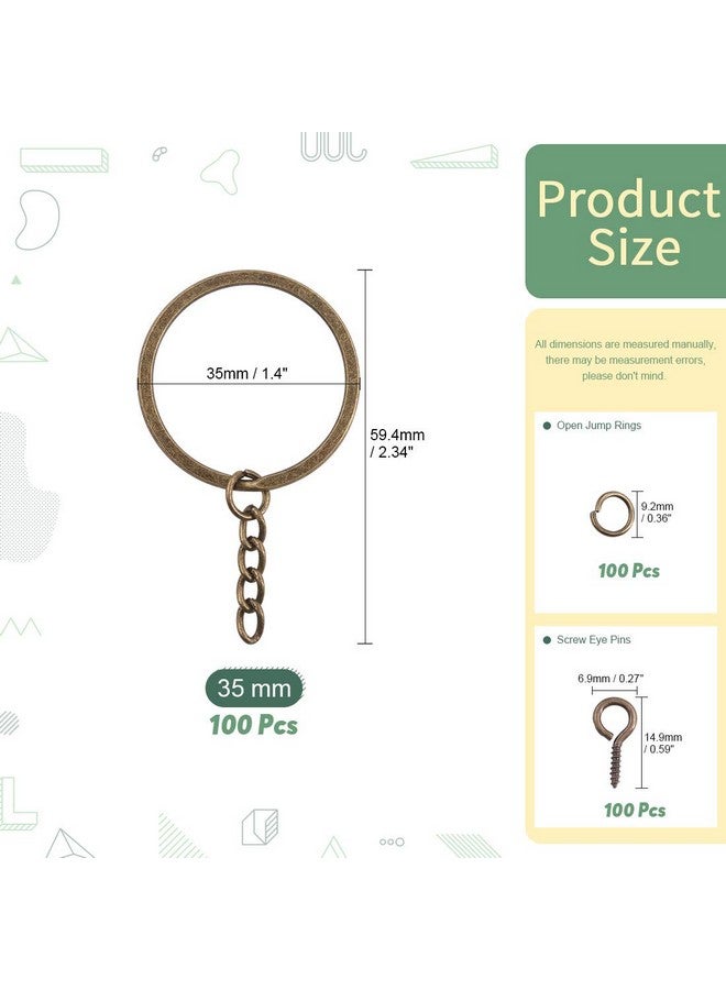 Keadic 300Pcs Flat Key Chain Rings with Chain and Screw Eye Pins Kit for Home Car Keychains, Lanyards, Gifts and Other Crafts Jewelry Making (Nickel Plated, Bronze, 35MM) - Image 2