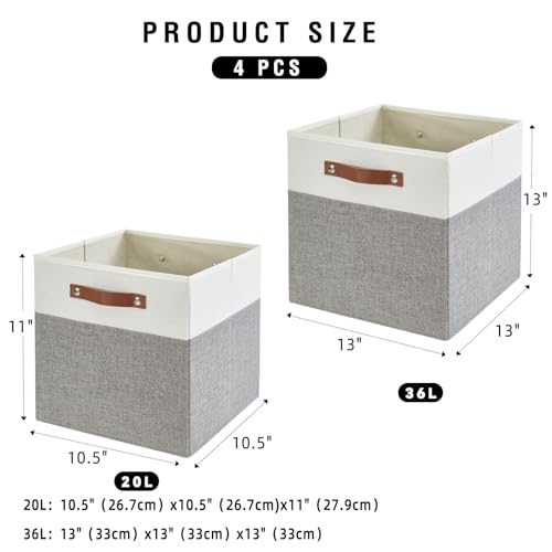 Bagnizer Collapsible Fabric Storage Cube Bins with 2 Reinforced PU Handles, Foldable Storage Organizer Baskets for Closet, Shelves, Living Room | 11"x11"x11", 4 Pack, Gray & White - Image 2