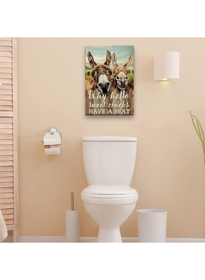 Busmko Funny Quotes Bathroom Wall Decor Canvas Paintings Why Hello Sweet Cheeks Have a Seat Hilarious Donkey Animal Poster Print Wall Art for Powder Room - Image 2