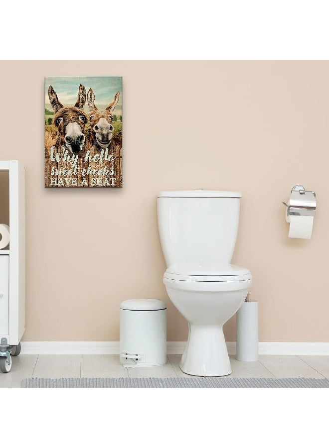 Busmko Funny Quotes Bathroom Wall Decor Canvas Paintings Why Hello Sweet Cheeks Have a Seat Hilarious Donkey Animal Poster Print Wall Art for Powder Room - Image 3