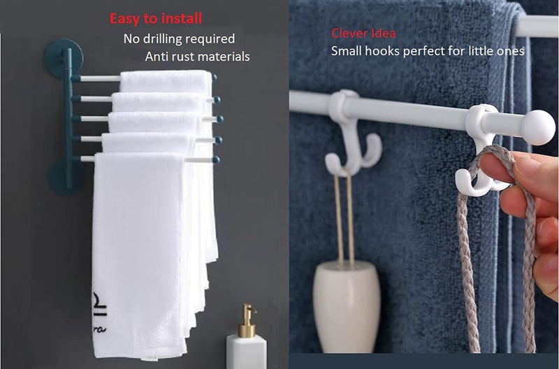 TINSICO Self-Adhesive Towel Rack for Bathroom | Plastic Rotatable Towel Holder for Kitchen | Wall Mount Towel Hanger for Wash Basin (32x32 cm)(Green 5Bars) - Image 3