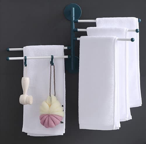 TINSICO Self-Adhesive Towel Rack for Bathroom | Plastic Rotatable Towel Holder for Kitchen | Wall Mount Towel Hanger for Wash Basin (32x32 cm)(Green 5Bars) - Image 1
