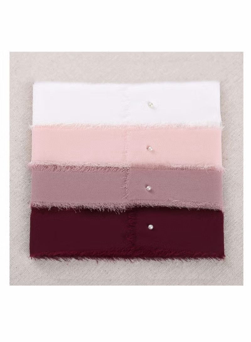 Generic Handmade Fringe Chiffon Silk Ribbon Ribbons Set for Wedding Invitations, Bridal Bouquets, Gifts Wrapping, DIY Crafts 4 Rolls (Burgundy/Dusty Rose/Mauve/Pink)  - Image 4
