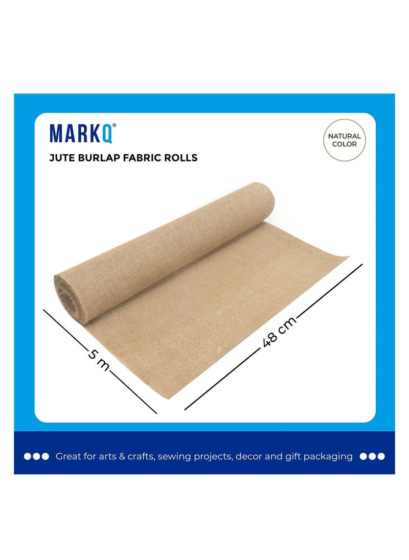 MARKQ [1 Roll] Burlap Fabric Roll – [48 cm x 5 Yards] Jute Hessian Cloth for Table Runners, Crafts, Christmas, Weddings & Party Decor  - Image 2