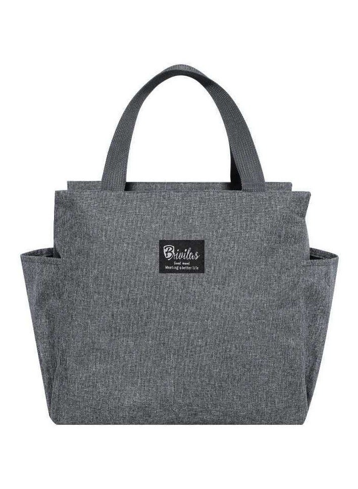 حقيبة غداء معزولة بجيوب جانبية مزدوجة - حقيبة حرارية للرجال والنساء والأطفال، صندوق غداء خفيف الوزن وقابل لإعادة الاستخدام مقاس 9.8 بوصة للعمل والمدرسة والمكتب والنزهات (رمادي) - Image 1