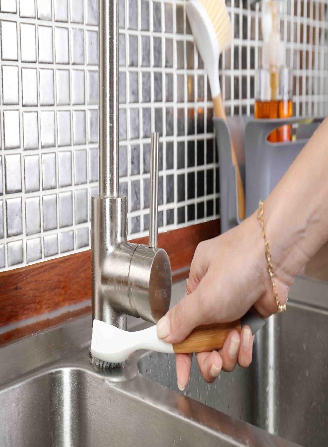 Full Circle Micro Manager, Deep Cleaning Brush for Crevices, Shower, & Grout, Tough Bristles, Sustainable Bamboo Handle, White - Image 2