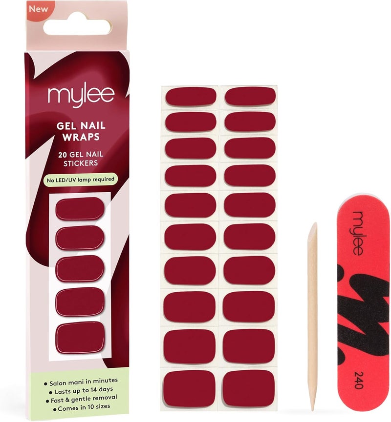 Mylee Gel Nail Wraps 10 PreCured Gel Stickers for Instant Mani No Lamp Needed ChipResistant Glossy Finish Lasts Up to 14 Days Easy to Apply Vegan CrueltyFree 0017 As Red As It Gets