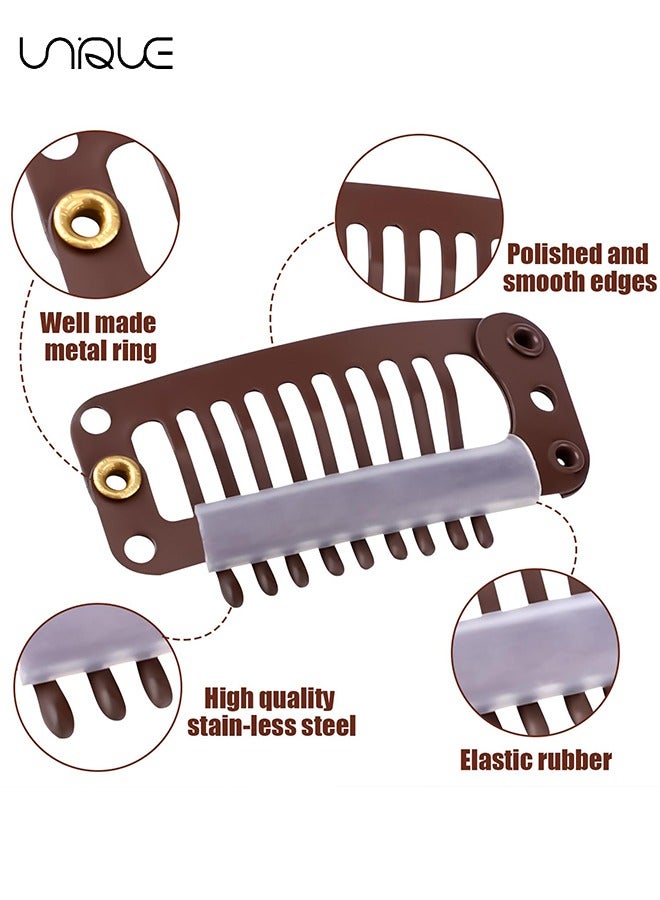 Unique 30pcs Wig Clips, 1.26 Inch Hair Extension Clips 9 Teeth Wig Clips with Safety Pin Comb Teeth Snap Hair Chunni Clip for Wig Hairpiece (Brown) - Image 3