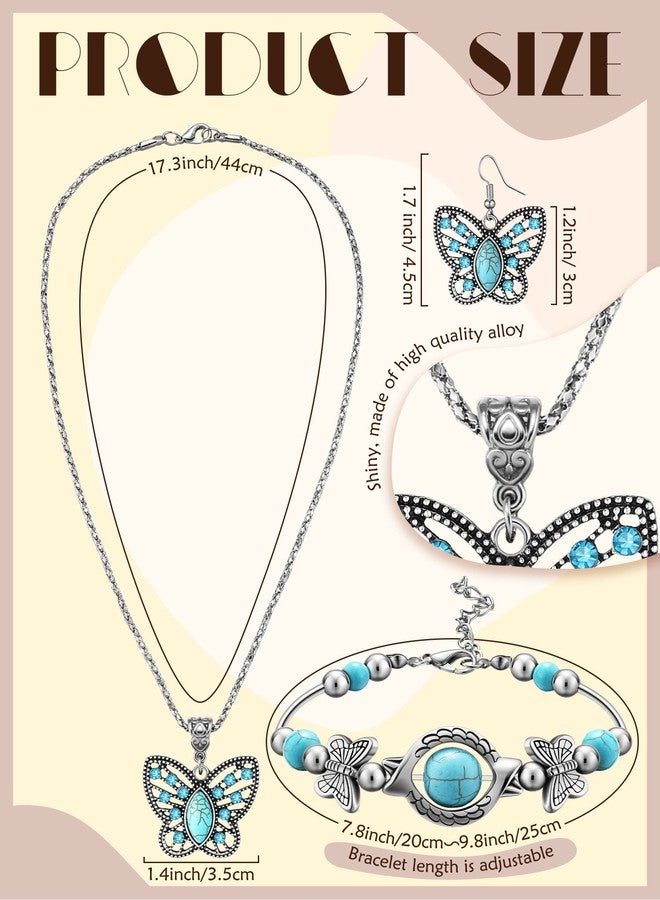 Inbagi 3 Pcs Western Jewelry for Women Bohemian Set, Boho Pendant Long Choker, Faux Leather Layered Bracelet, Dangle Earrings(Butterfly Style) - Image 3