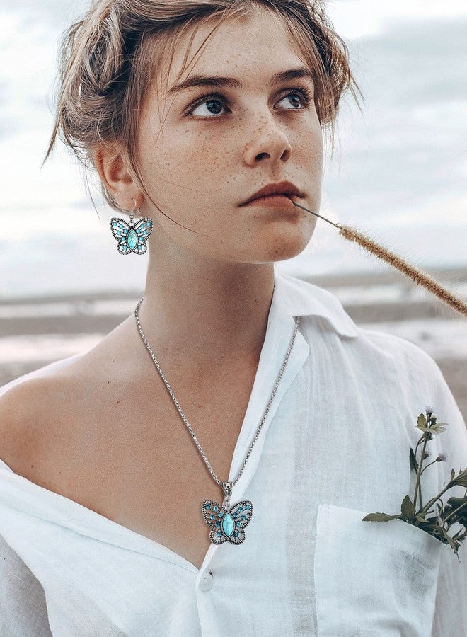 Inbagi 3 Pcs Western Jewelry for Women Bohemian Set, Boho Pendant Long Choker, Faux Leather Layered Bracelet, Dangle Earrings(Butterfly Style) - Image 5