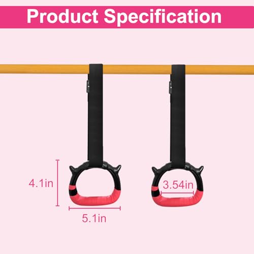 RINREA Gymnastics Rings for Kids, Children's Pull Up Rings with Adjustable Straps, Home Exercise Gym Rings for Strength/Physical Training (Pink) - Image 5