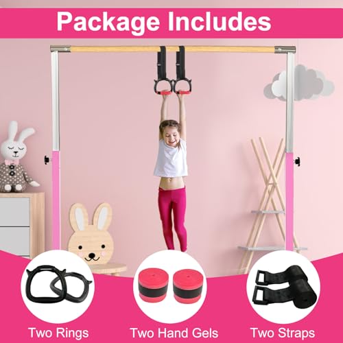 RINREA Gymnastics Rings for Kids, Children's Pull Up Rings with Adjustable Straps, Home Exercise Gym Rings for Strength/Physical Training (Pink) - Image 4