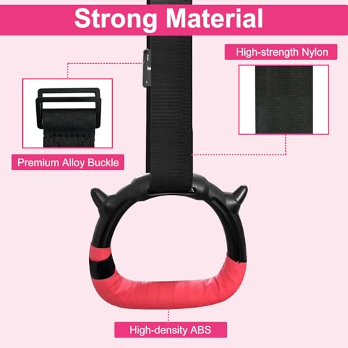 RINREA Gymnastics Rings for Kids, Children's Pull Up Rings with Adjustable Straps, Home Exercise Gym Rings for Strength/Physical Training (Pink) - Image 2