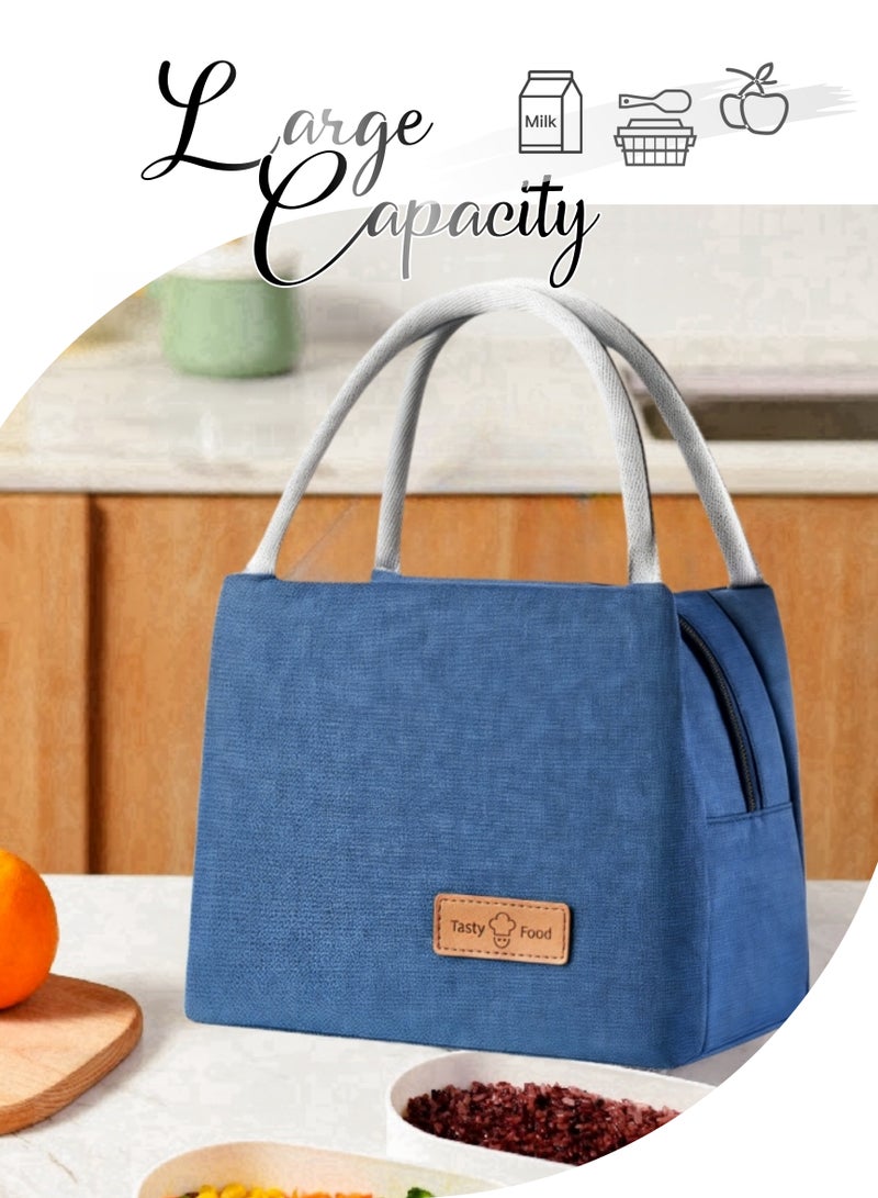 Thermal Insulated Oxford Cloth Lunch Box Bag for Man Ladies Kids with Strap Handles,Office Lunch Bag,LRoyal Blue,Wide Open Easy to Clean,Double-layer Insulated Large Size, Waterproof,Oilproof,Fruit,Tableware,Drinks, for Office Work School Picnics Travel 27X16X19cm(11X6X7inch) - Image 2